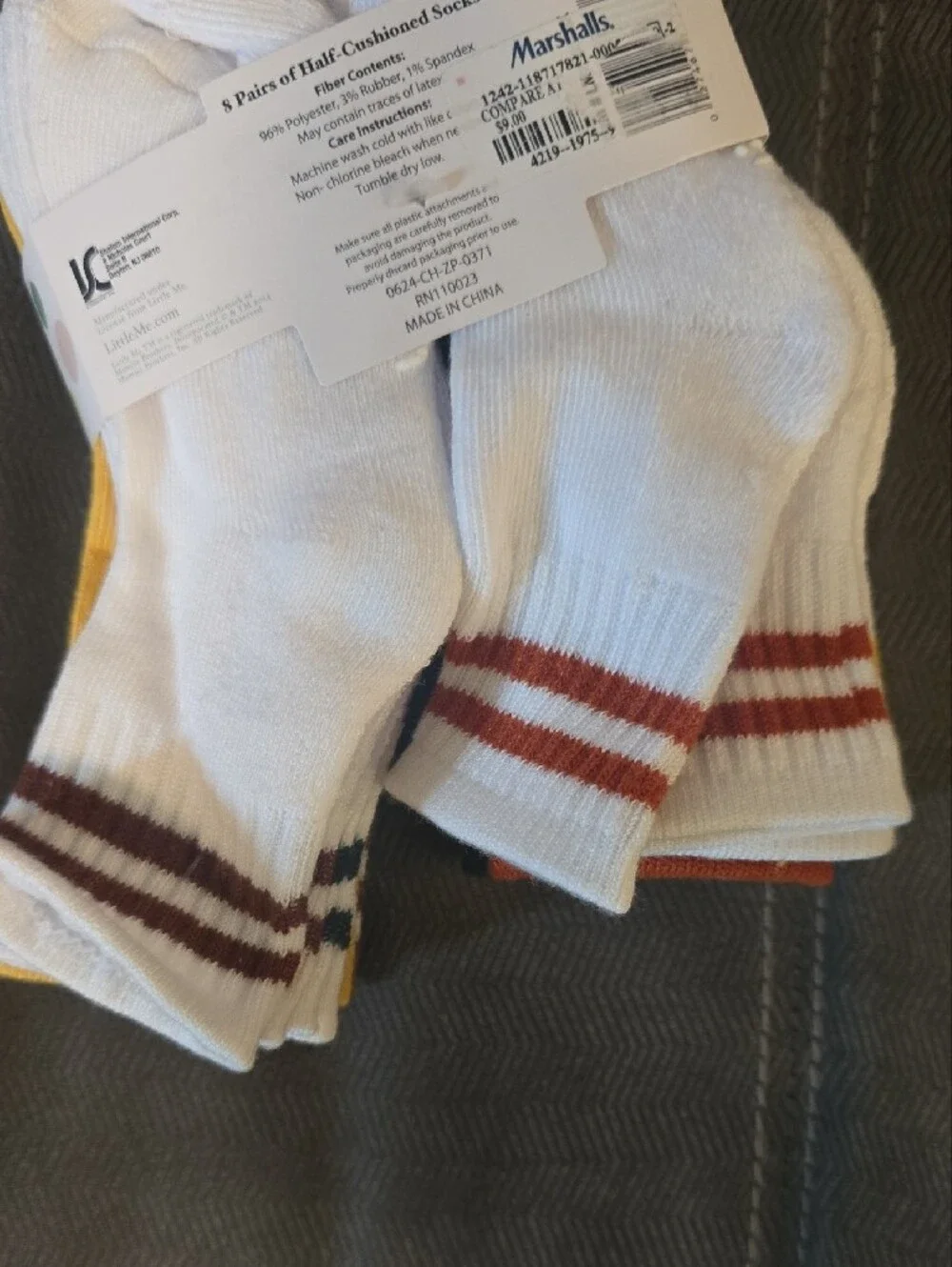 Little Me Kid's Cushioned Gripper Socks - Forest Green & Rust 8pk